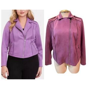 Torrid 3 (3X 22/24) Faux Suede Lavender Purple  Zip Up Moto Punk‎ Jacket New